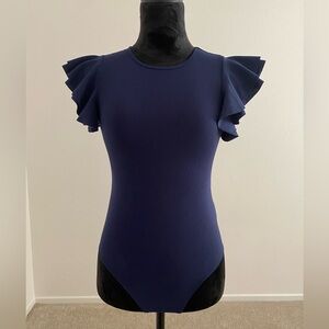 SHEIN Navy Ruffle Sleeve Bodysuit